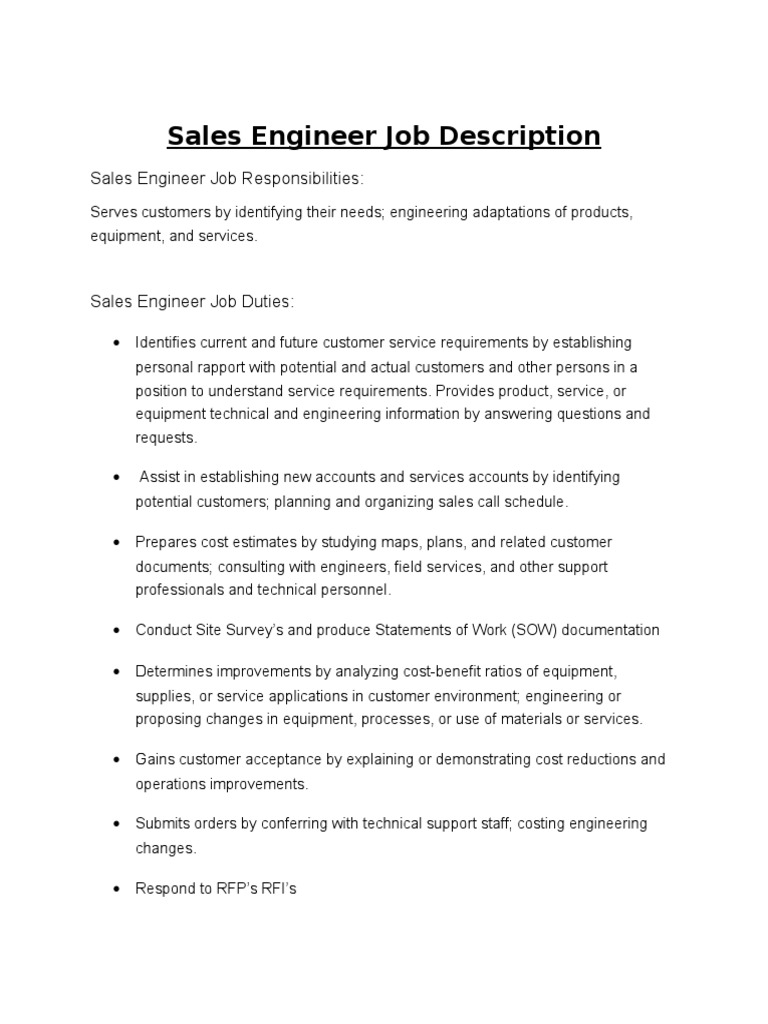 Sales Engineer Job DescriptionTech PDF