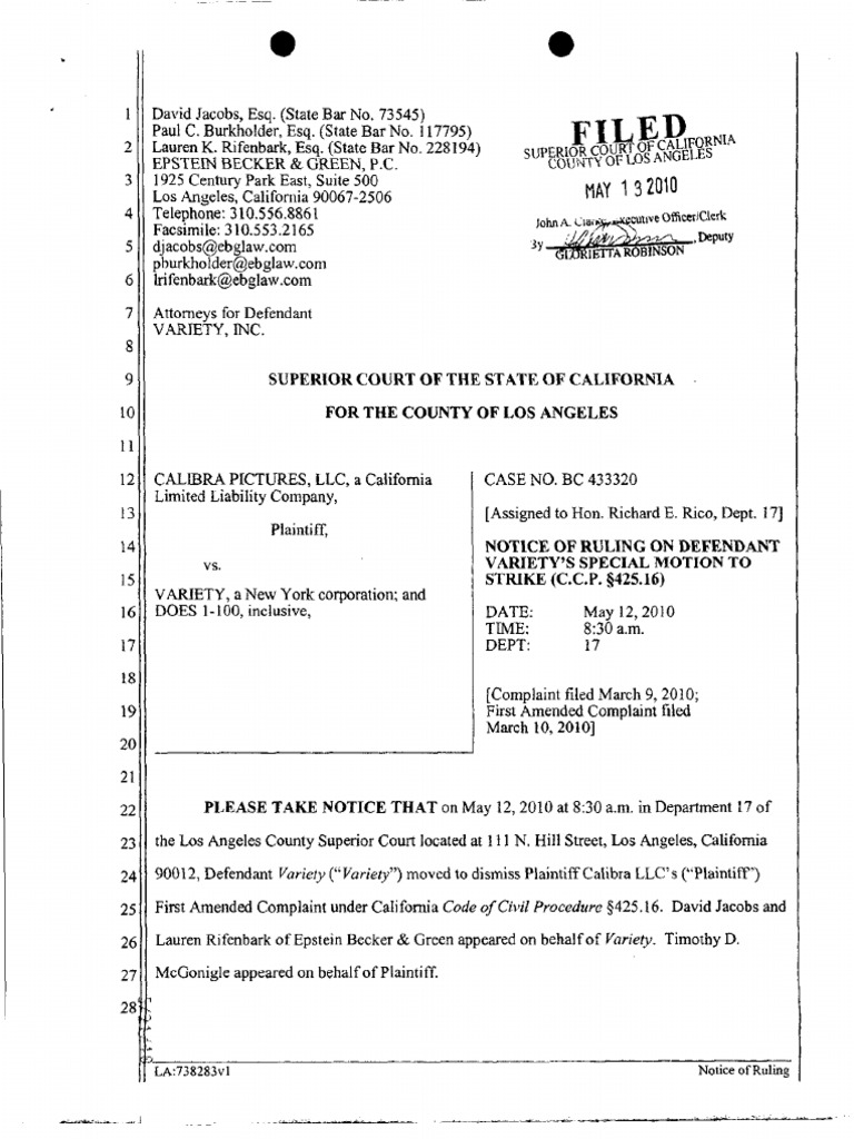 Calibra V Variety BC433320 Notice Of Ruling