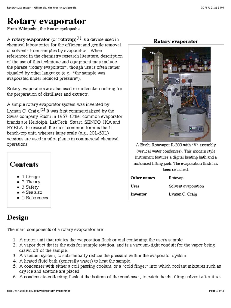 Rotary Evaporator PDF Chemical Processes Chemistry