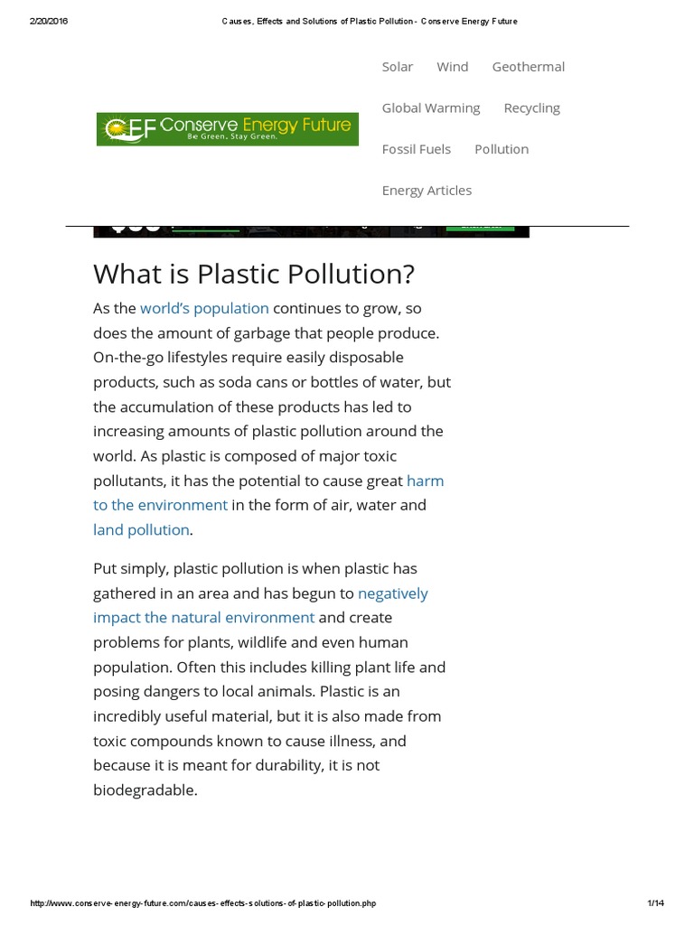 Causes and Solutions of Plastic Pollution | PDF | Plastic | Pollution