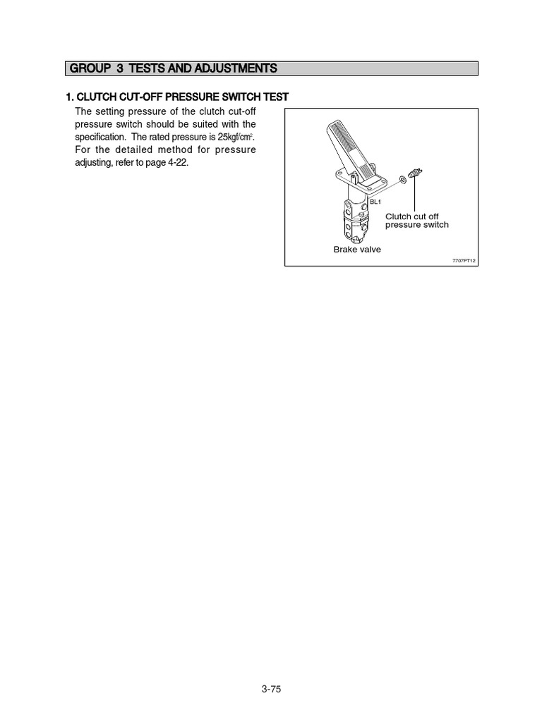 Group 3 Tests and Adjustments 1. Clutch CutOff Pressure Switch Test