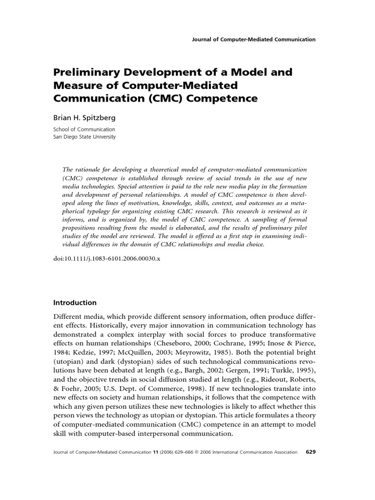 Spitzberg 2006 Journal of Computer Mediated Communication | PDF ...