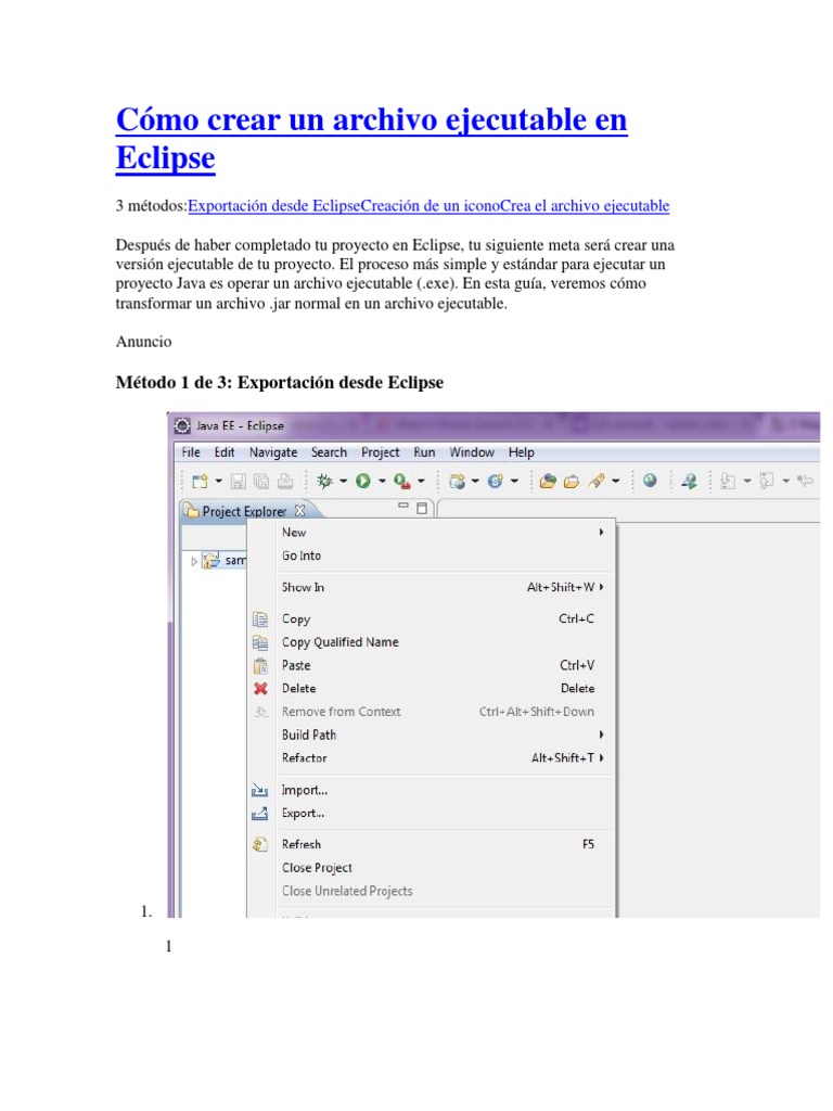 Crear un archivo ejecutable en Eclipse | PDF