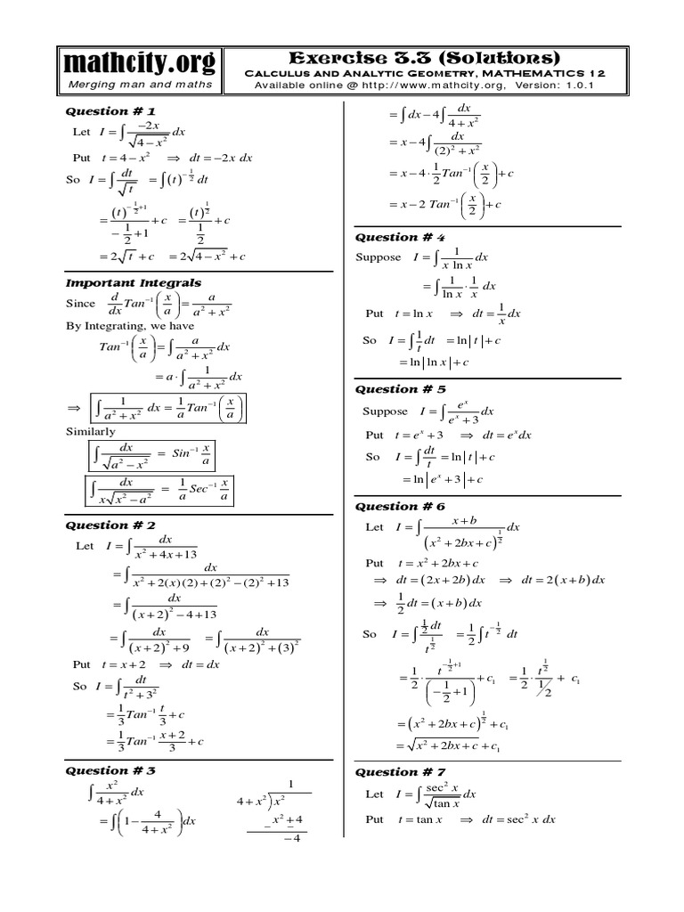 Calculus 12 Exercise 3.3 Solutions | PDF