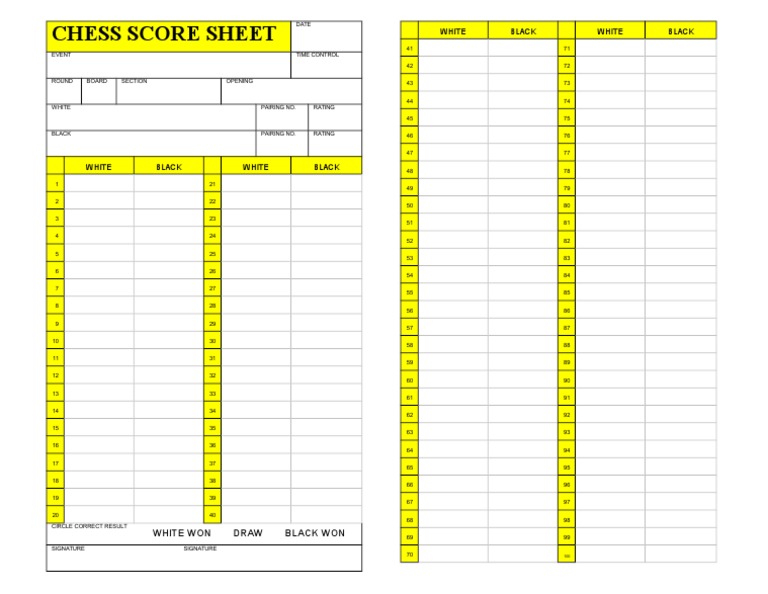 Chess Score Sheet Template | PDF