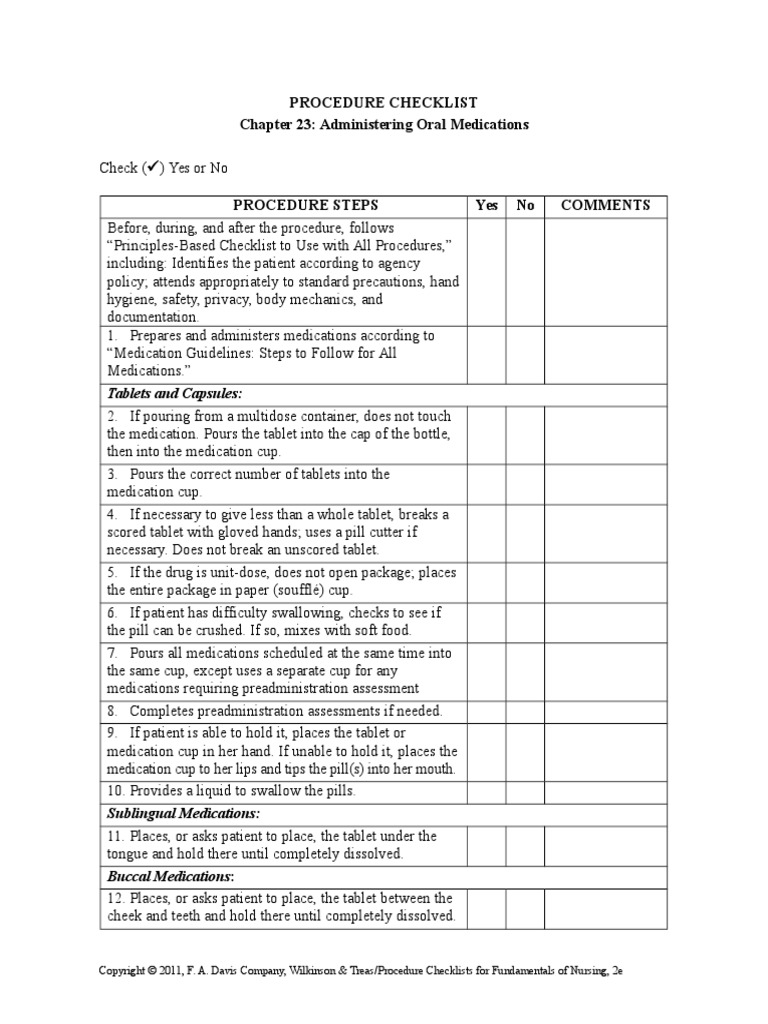 Oral Meds Checklist PDF Tablet (Pharmacy) Pharmaceutical Drug