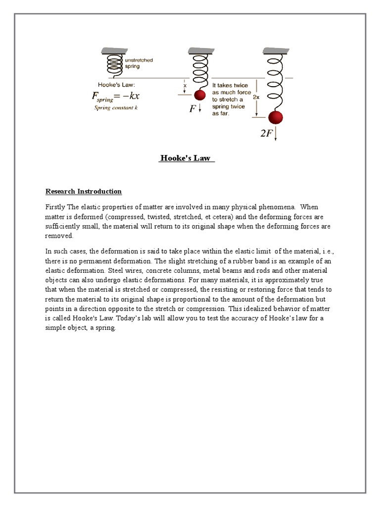 Hooke's Law Lab Report | PDF | Deformation (Engineering) | Elasticity ...