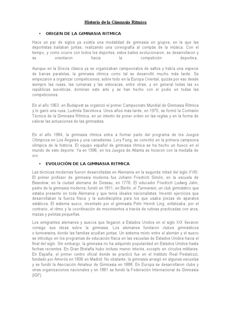 Origen y evolución de la gimnasia rítmica | PDF | Gimnasia | Deportes