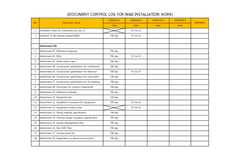 (Document Control Log For M&E Installation Work) : Attachment File ...