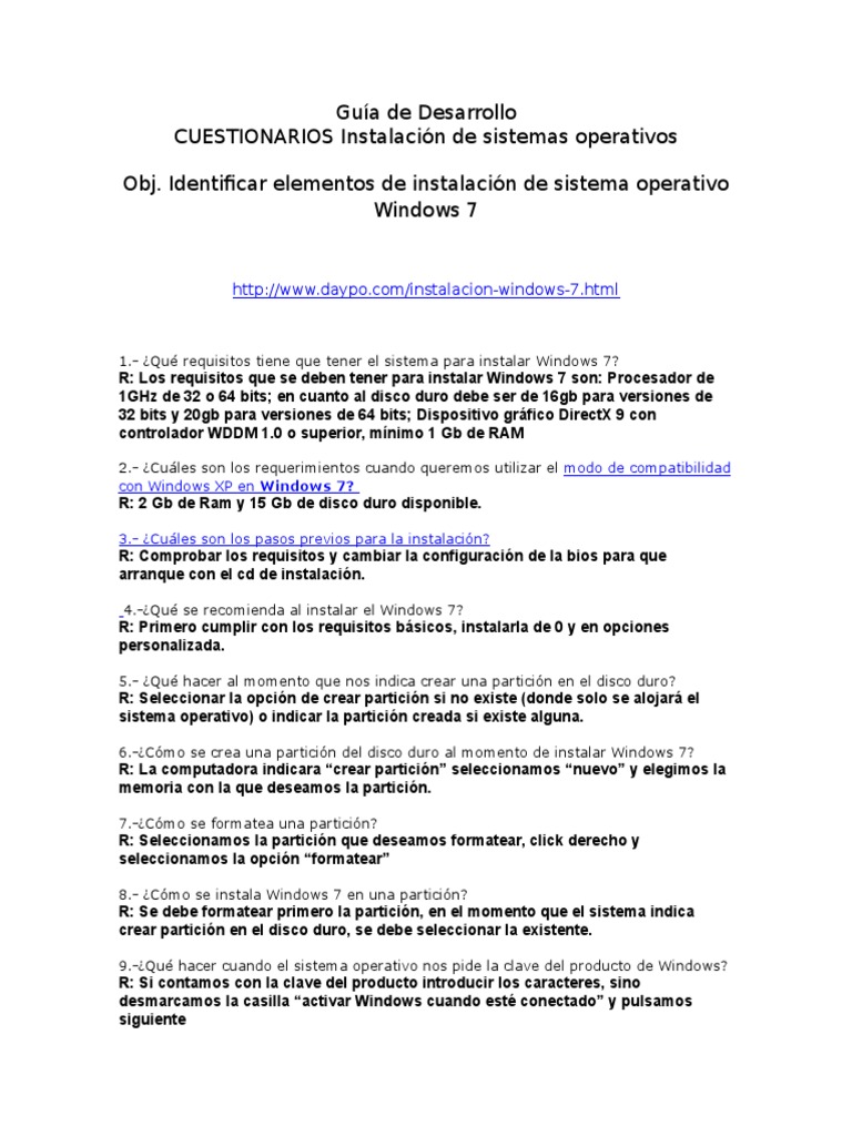 Cuestionario Software Pdf Windows 7 Apoyo