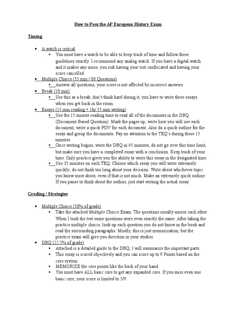 AP Euro Exam Tips PDF Multiple Choice Test (Assessment)