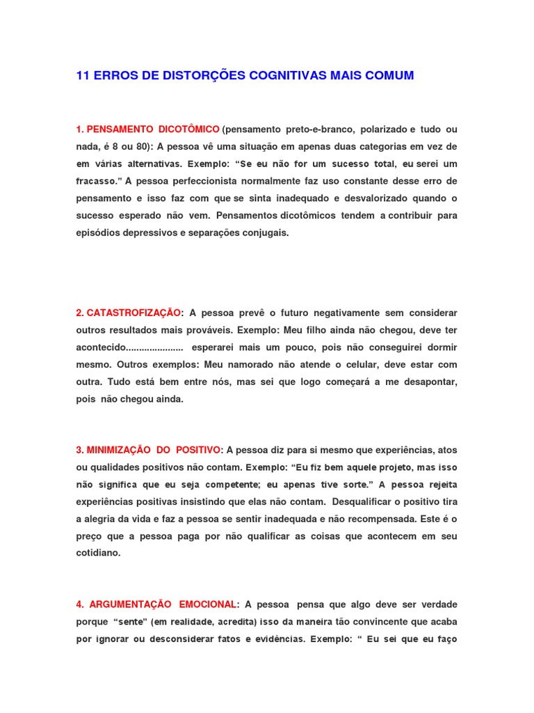 11 Erros Cognitivos Mais Comum | PDF | Pensamento | Depressão