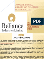 Corporate Social Responsibility of Reliance Industries LTD.: Presented By-Bhushan Patil - C.K.Thaur Imsr