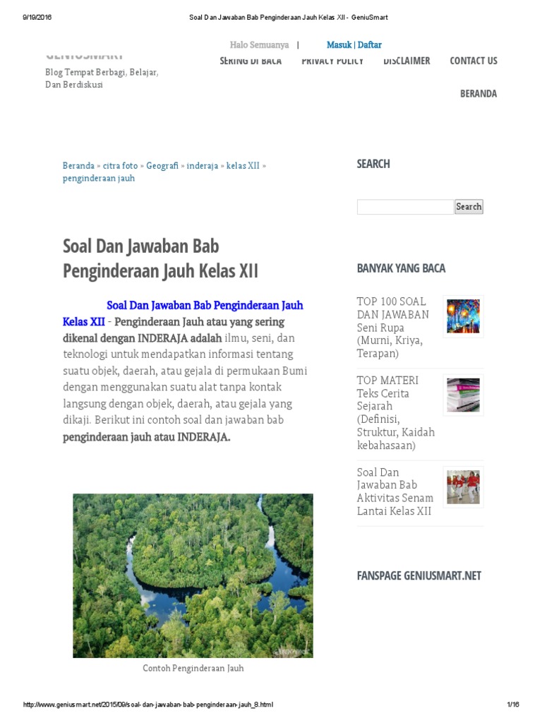 Soal Dan Jawaban Bab Penginderaan Jauh Kelas XII - GeniuSmart