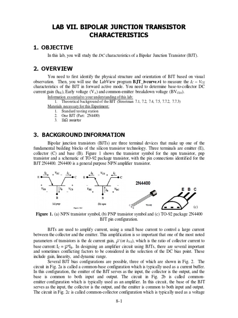 Bipolar Junction Transistor Characteristics PDF PDF Bipolar