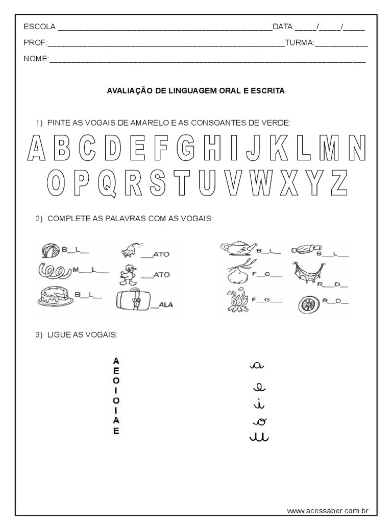 Avaliacao de Lingua Portuguesa 1º Ano | PDF
