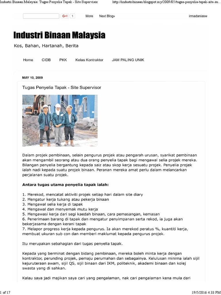 Tugas Penyelia Tapak Pdf