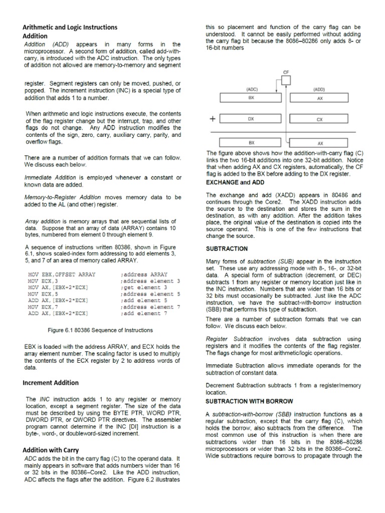 Arithmetic and Logic Instructions | PDF