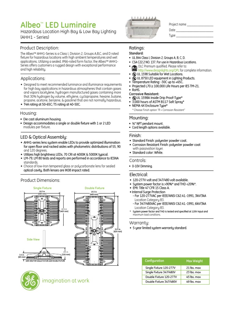 ALB036 GE Albeo LED Lighting High Bay AHH1 Spec Sheet Tcm201 104778