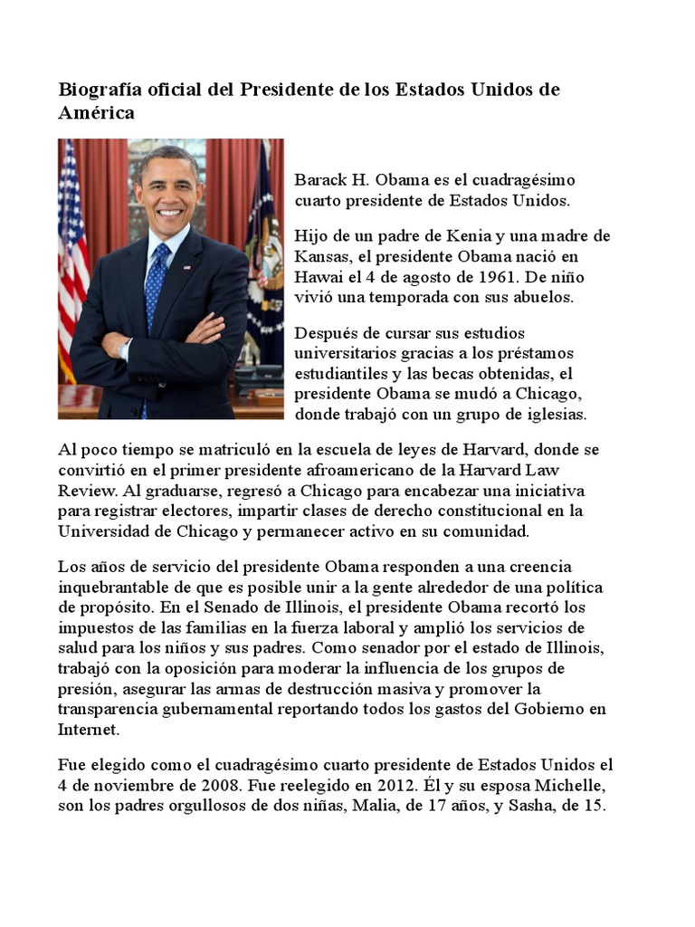 Biografía de Barack Obama: 44º Presidente de EE.UU. | PDF