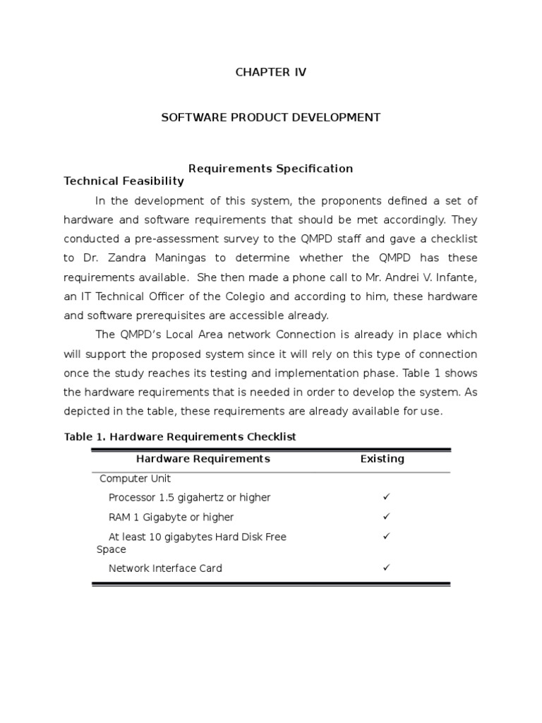 Table 1. Hardware Requirements Checklist Hardware Requirements Existing