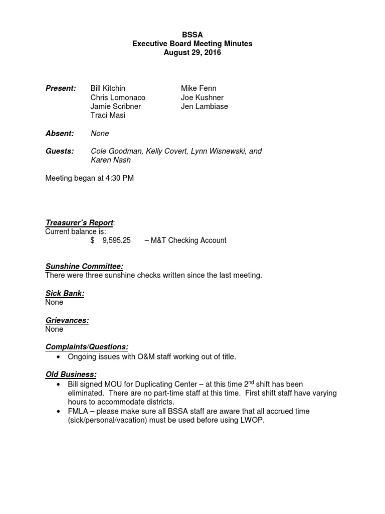Bssa Meeting Minutes 082916 | PDF