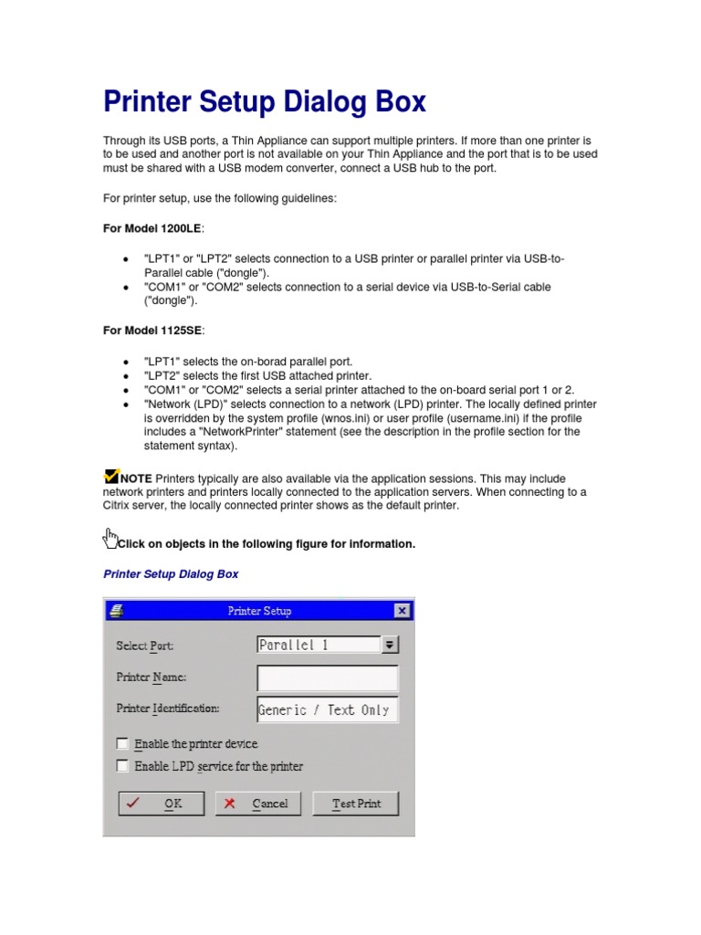Printer Setup Dialog Box For Model 1200LE PDF Ip Address