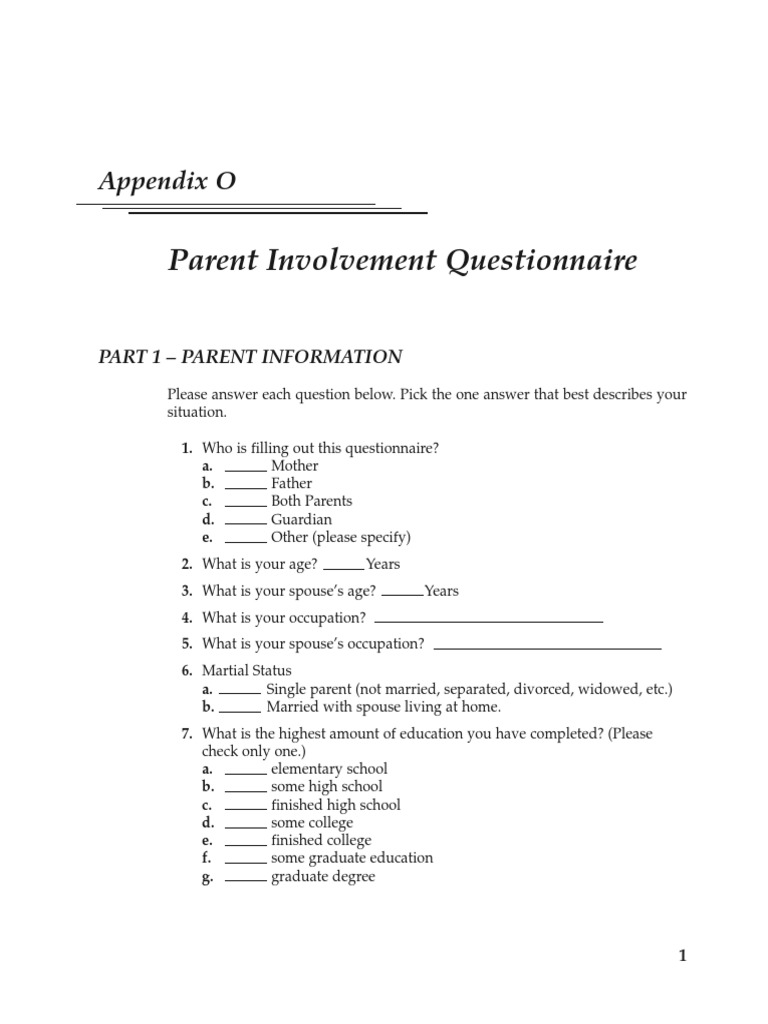 Parental Involvement Questionare PDF | PDF | Race And Ethnicity In The ...