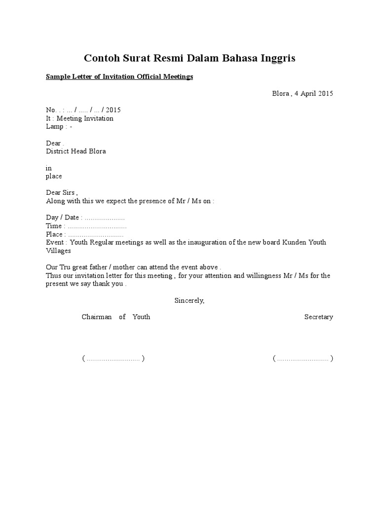Contoh Surat Resmi Dalam Bahasa Inggris Pdf