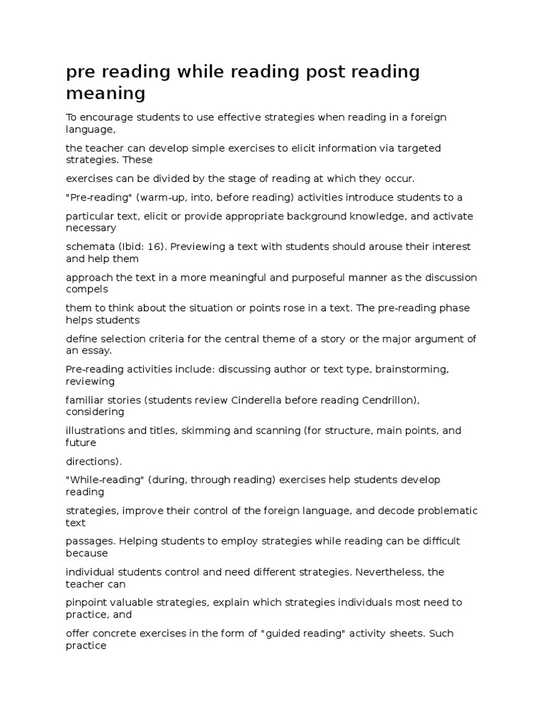 Pre Reading While Reading Post Reading Meaning Reading Comprehension Neuropsychological