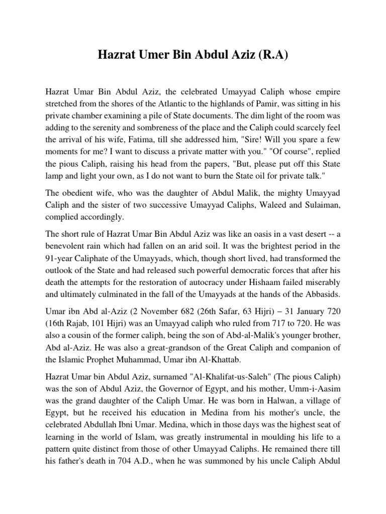 Hazrat Umar Bin Abdul Aziz PDF Caliphate Umar