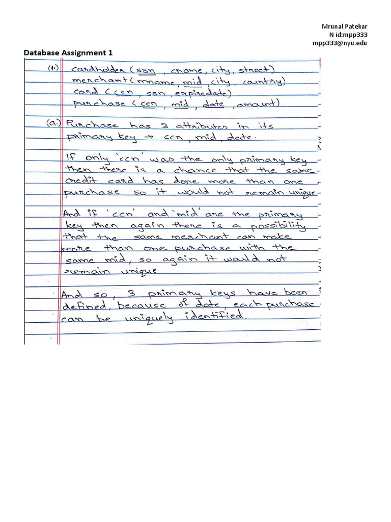 Database Assignment 1: Mrunal Patekar N Id:mpp333 Mpp333@nyu - Edu | PDF