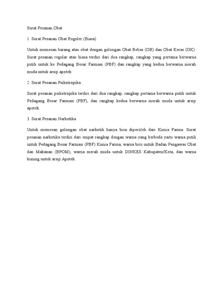 Contoh Surat Pesanan Obat