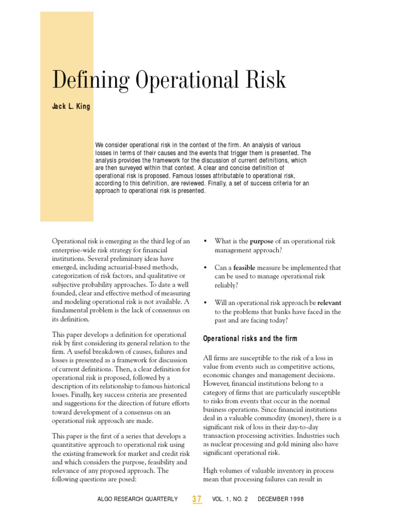 Defining Operational Risk in Banking | PDF | Operational Risk | Risk ...