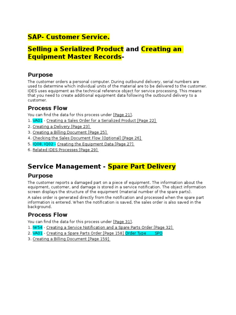 SAP CS Selling A Serialized Product and Creating An Equipment