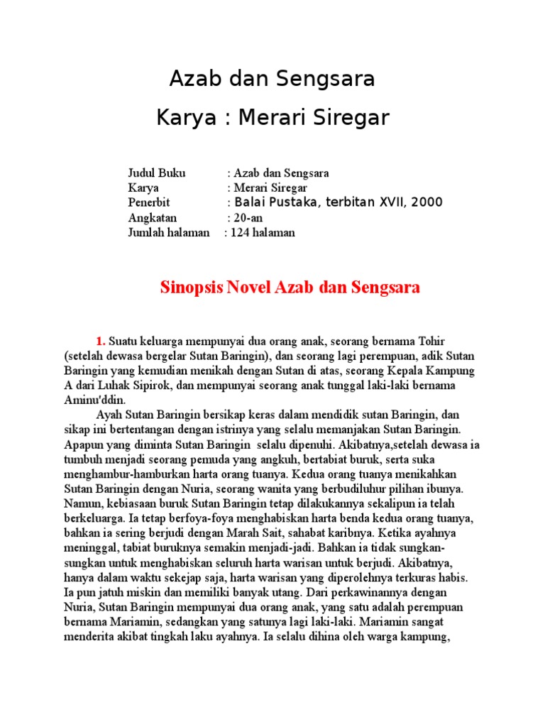 Sinopsis Novel Azab Dan Sengsara Tugas Sekolahku