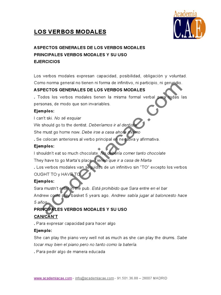 Verbos Modales: Uso y Ejercicios | PDF | Verbo | Sintaxis