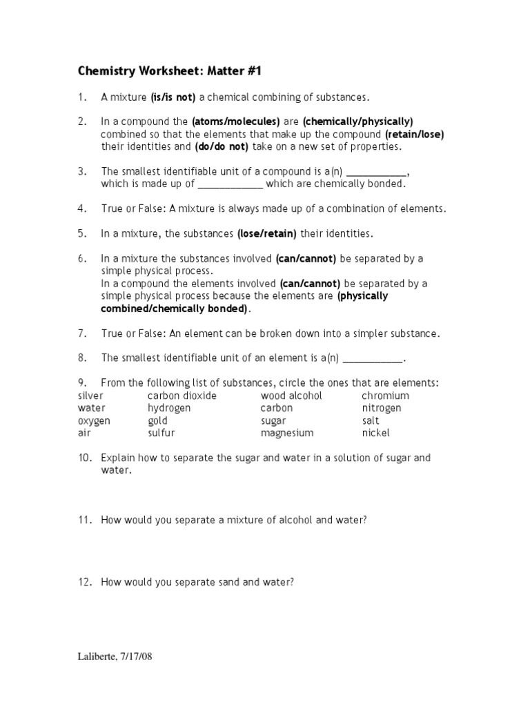Matter Packet | PDF | Chemical Substances | Chemical Elements