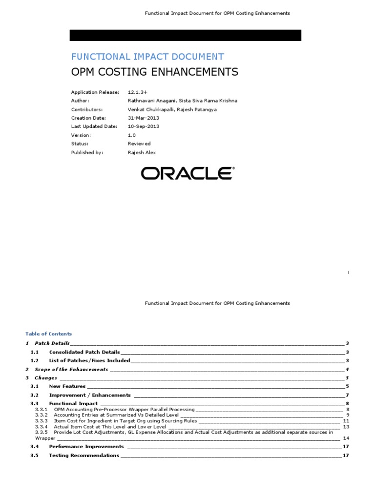 Opm Costing Enhancements: Functional Impact Document | PDF | Inventory ...