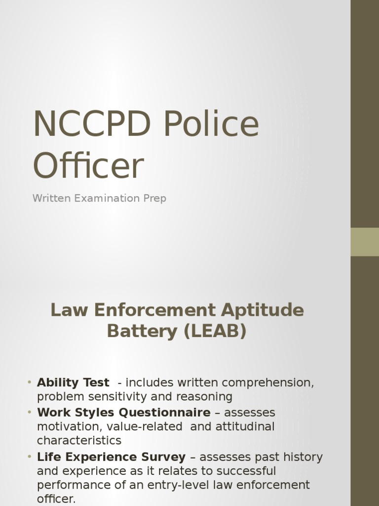 NCCPD Police Officer Written Exam Prep | PDF | Question | Test (Assessment)