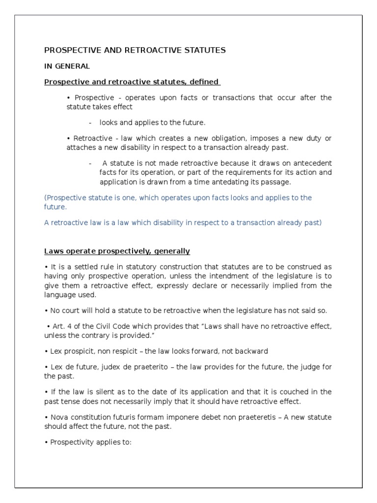Prospective and Retroactive Statutes PDF Ex Post Facto Law Crime