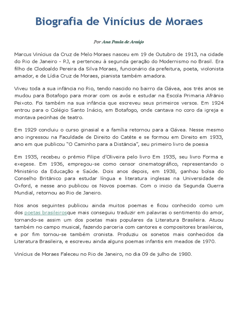 Biografia de Vinícius de Moraes | PDF