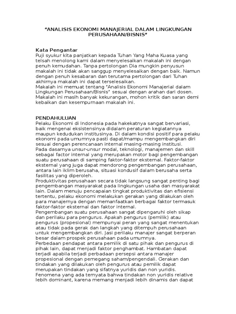 Analisis Ekonomi Manajerial Dalam Lingkungan Perusahaan