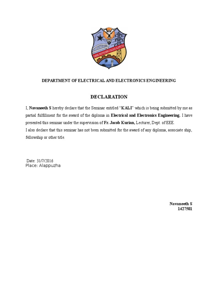 Seminar Declaration for KALI Project | PDF
