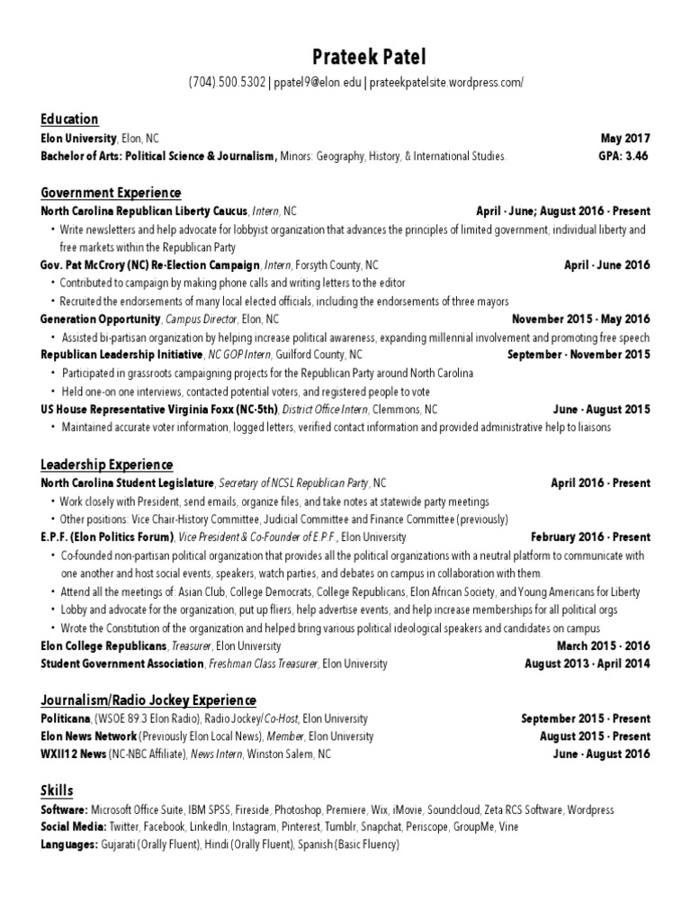 Prateek Patel Resume PDF | PDF | Politics