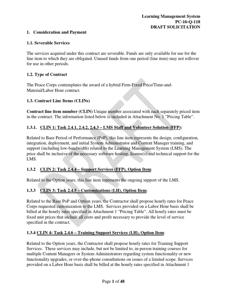 Peace Corps Learning Management System LMS SOW / Draft Solicitation ...