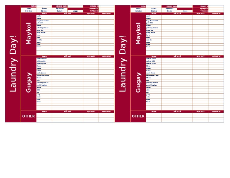 Weekly Laundry Checklist and Items | PDF