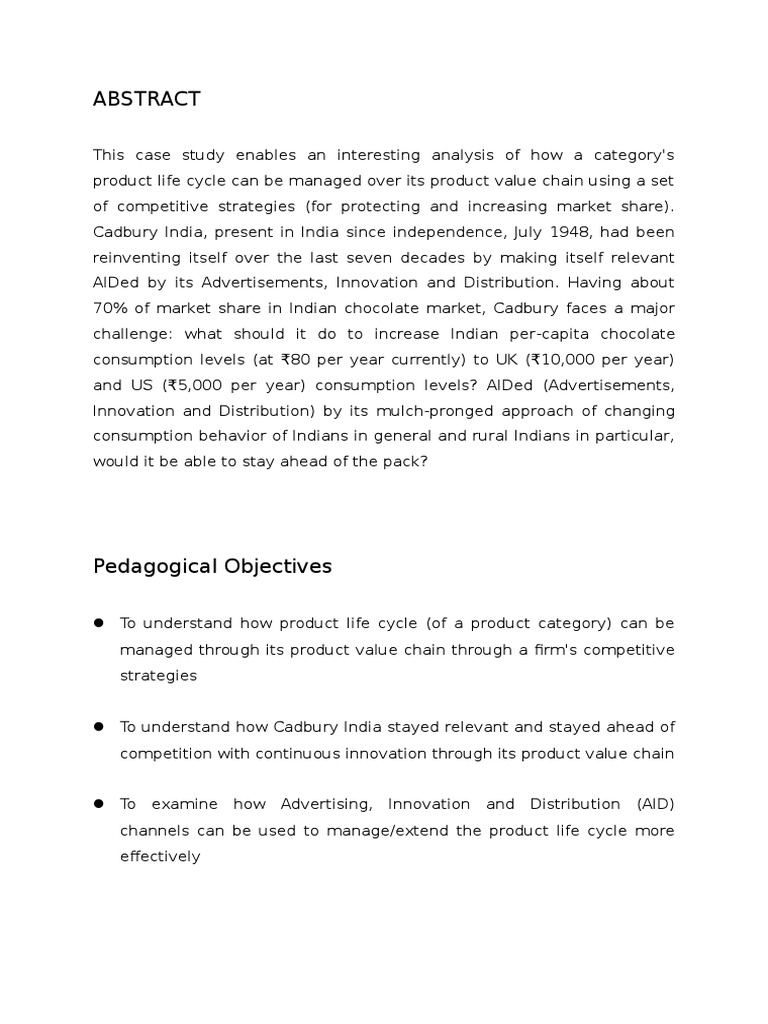 Product Life Cycle of Cadbury PDF Dairy Brand