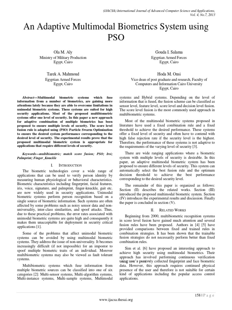 Paper 22-An Adaptive Multimodal Biometri | PDF | Biometrics | Fingerprint