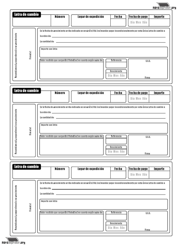 Formato Letras De Cambio Letra de Cambio para Imprimir | PDF | Pagaré | Dinero